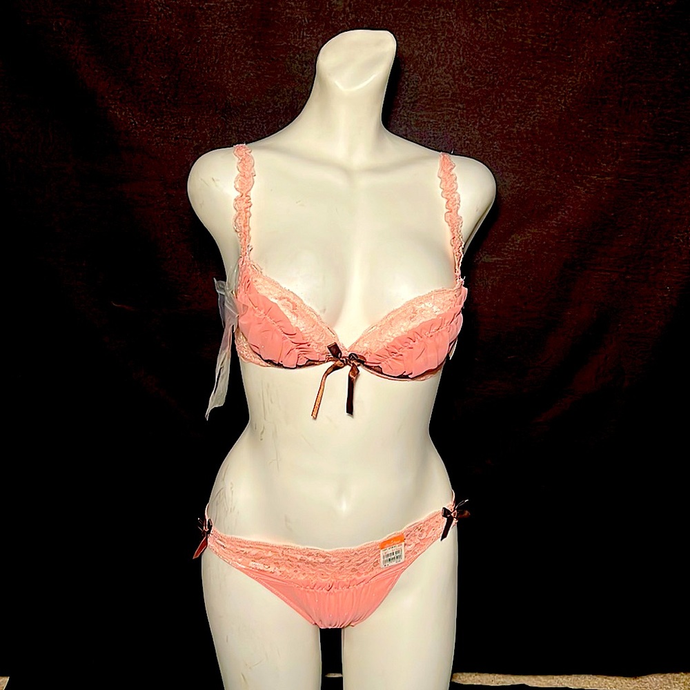 Aimerfeel Bra & Panty Lingerie Pink Chiffon Set